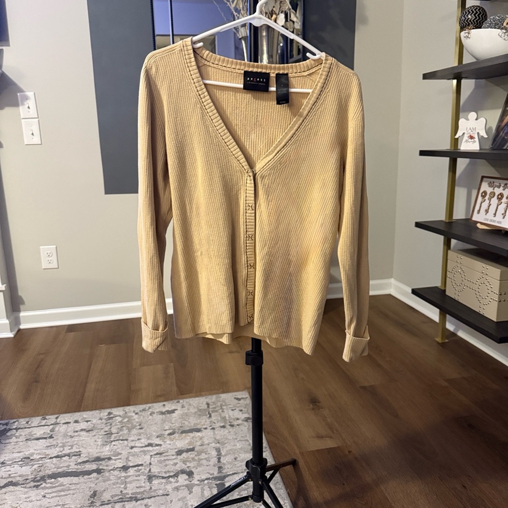 access Liz Claiborne Company Camel Tan color V-Neck Button-Up Cardigan